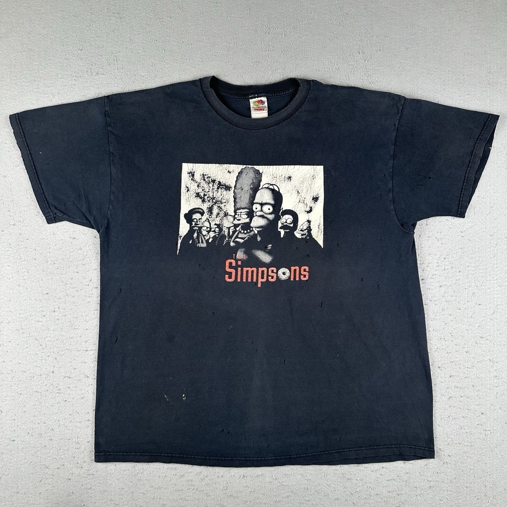 Vintage The Simpsons Sopranos Shirt Men's 2XL Black TV Show Distressed